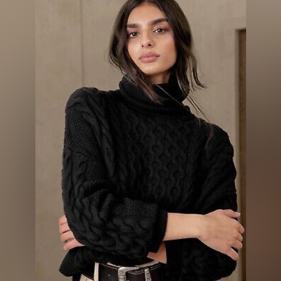 Vintage moda large cable knit cotton oversized turtleneck chunky sweater - Picture 1 of 7